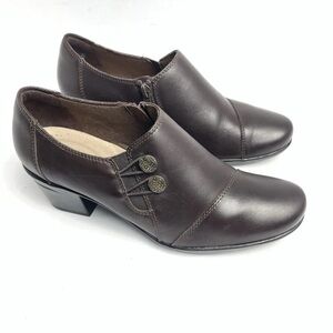 Clarks Emslie Warren Brown Leather Block Heel Shoes Women Size US 7.5 M